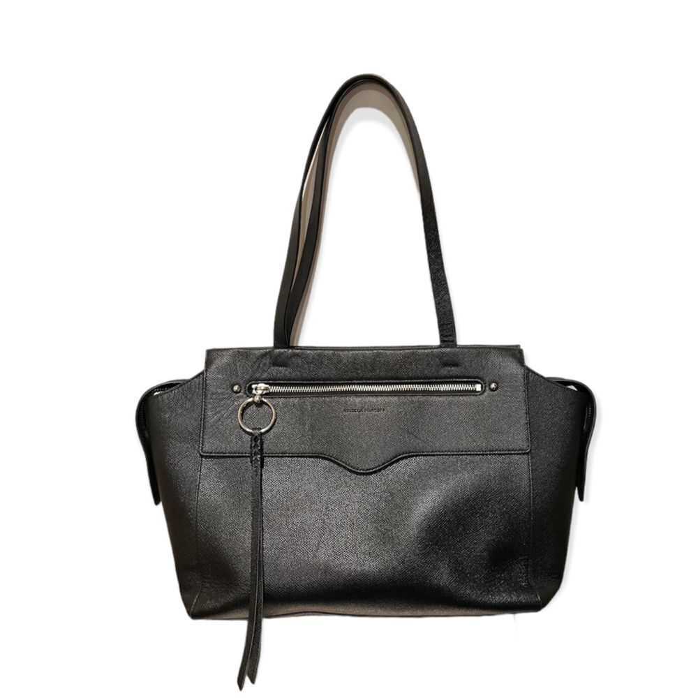 Rebecca Minkoff Gabby Black Pebbled Leather Tote with zipper 18” satchel